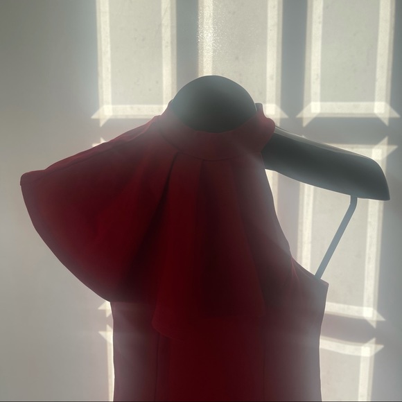 SOHO Gathered Shoulder Bodycon Red Mini Dress - Picture 3 of 6